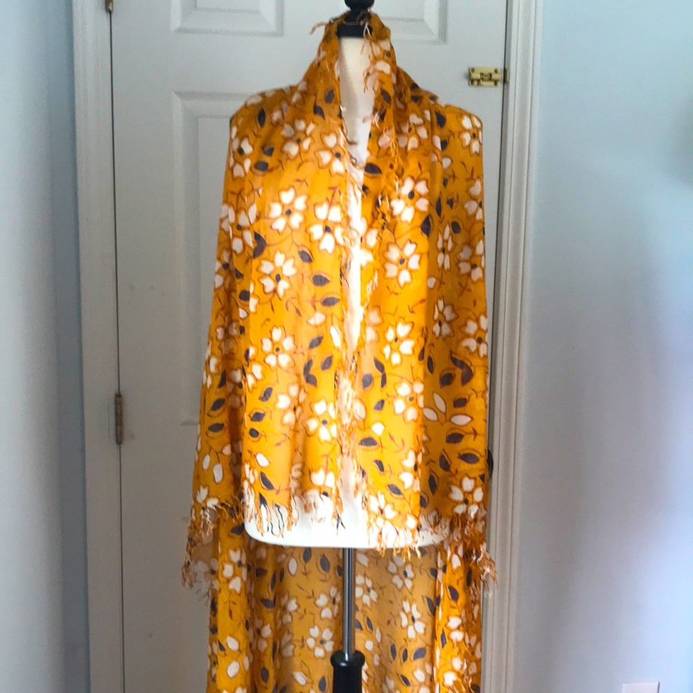 Chan Luu Silk Cashmere Floral Scarf Autumn Blaze